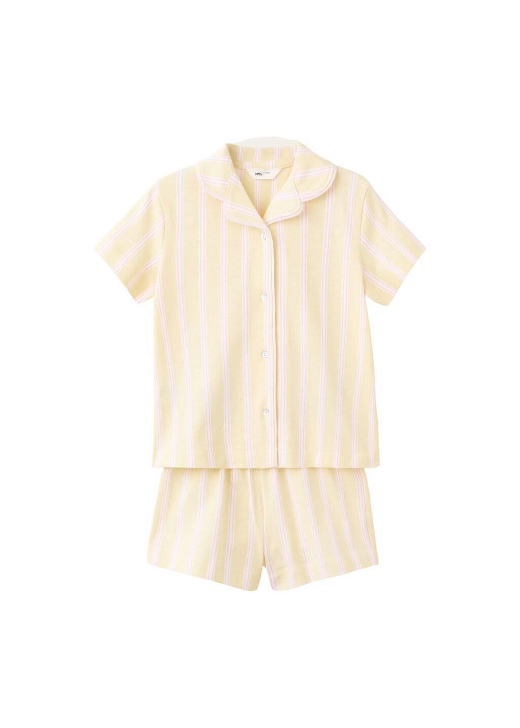 Yellow Striped Short Pyjamas, Kids Girls, Yellow, large image number 3