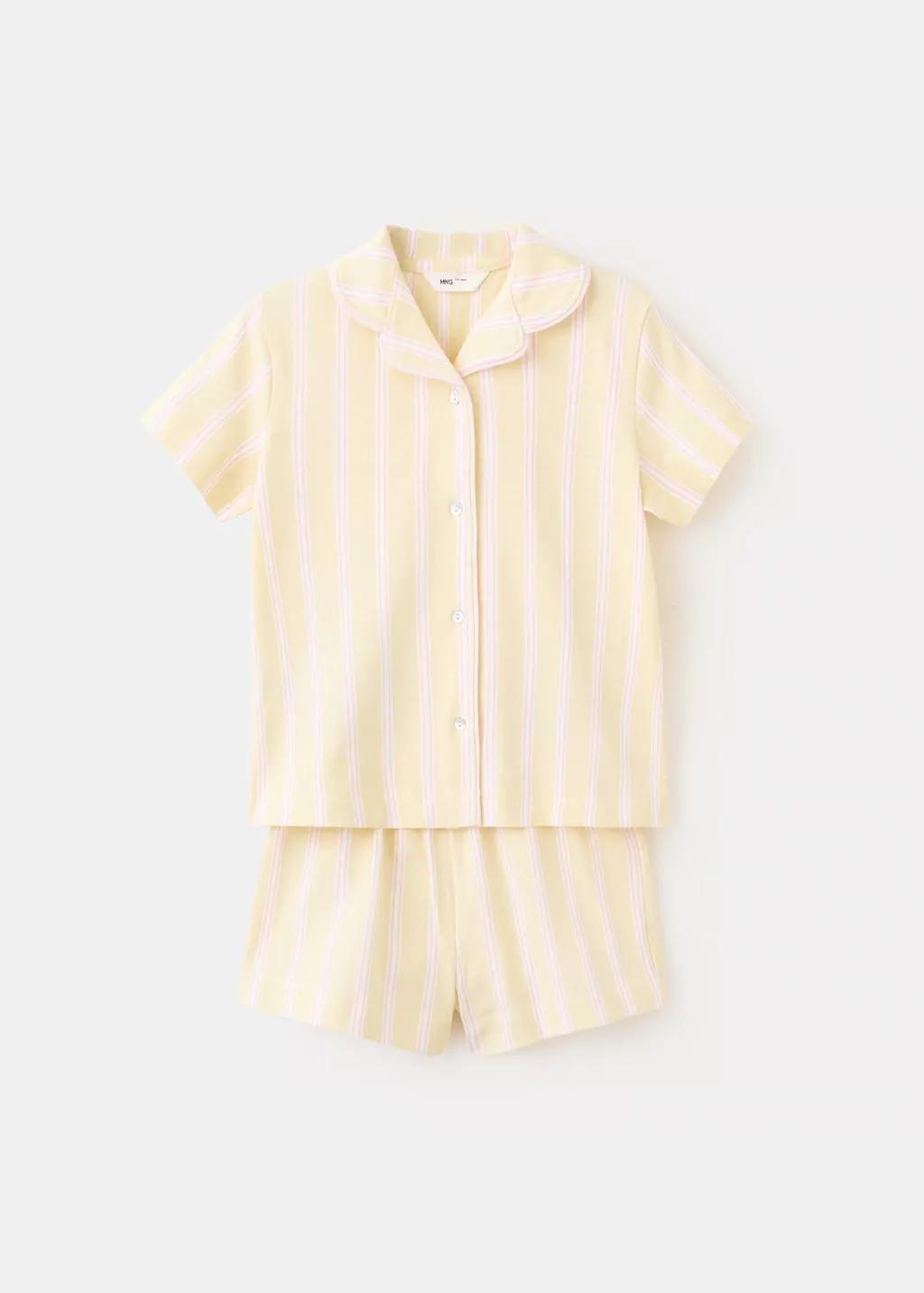 Yellow Striped Short Pyjamas, Kids Girls, Yellow, large image number 4