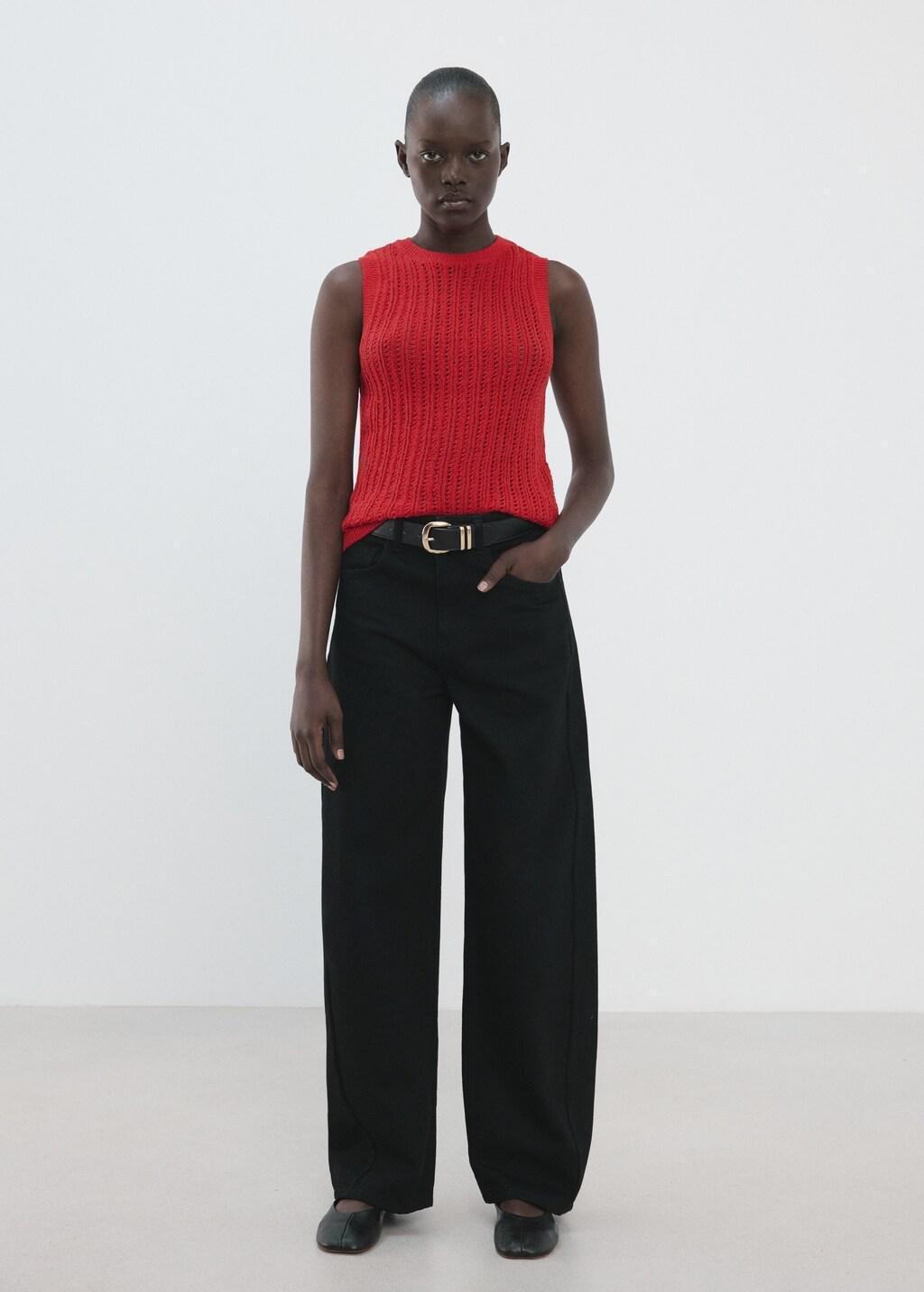 Openwork knit top, Red, large image number 0