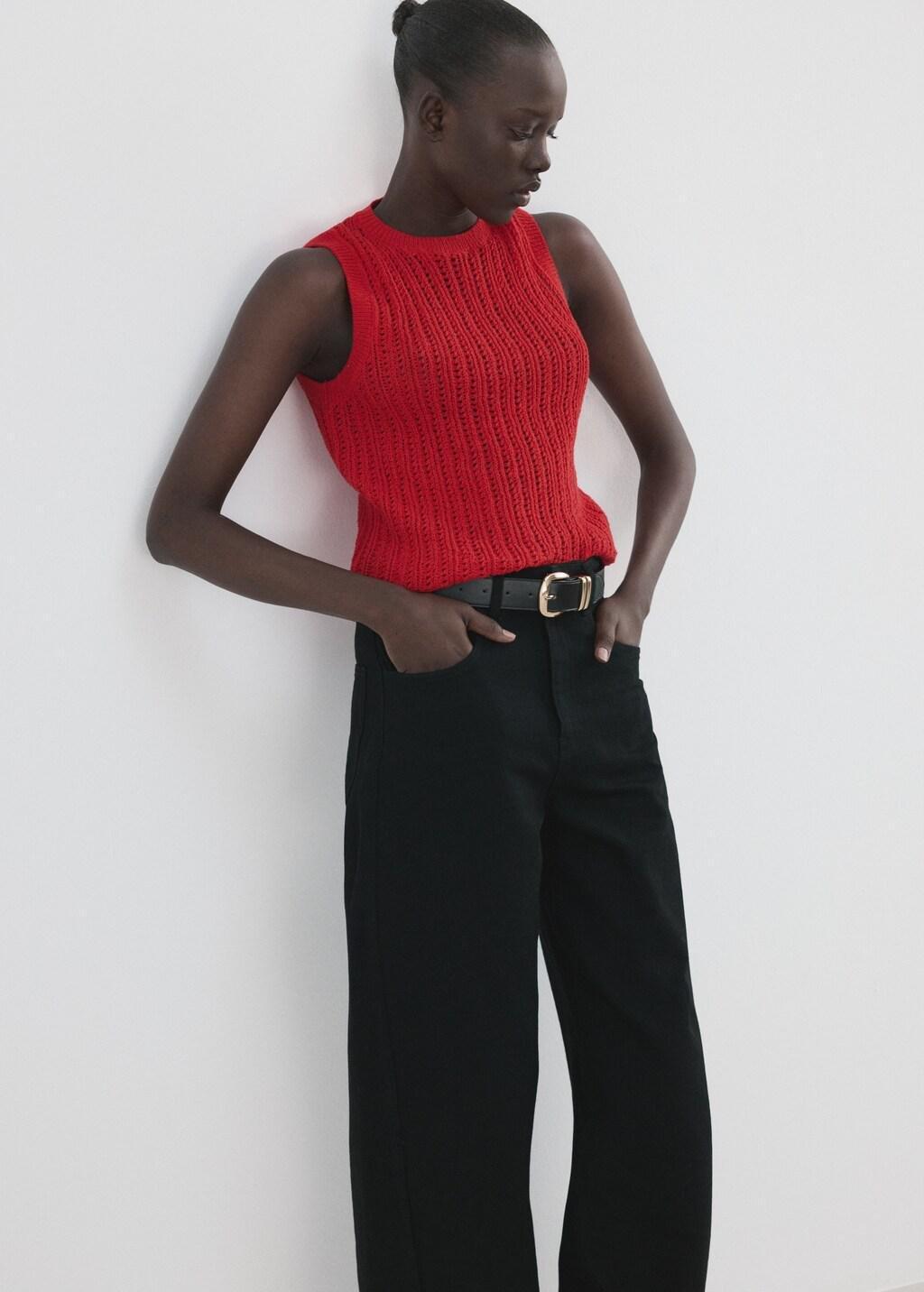 Openwork knit top, Red, large image number 3