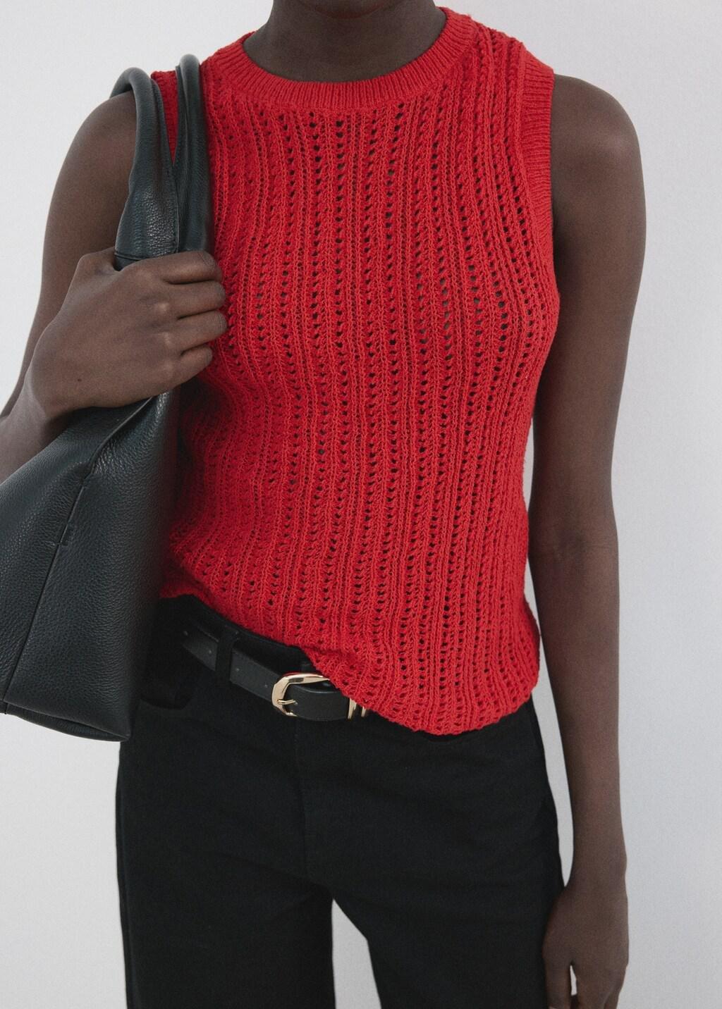 Openwork knit top, Red, large image number 4