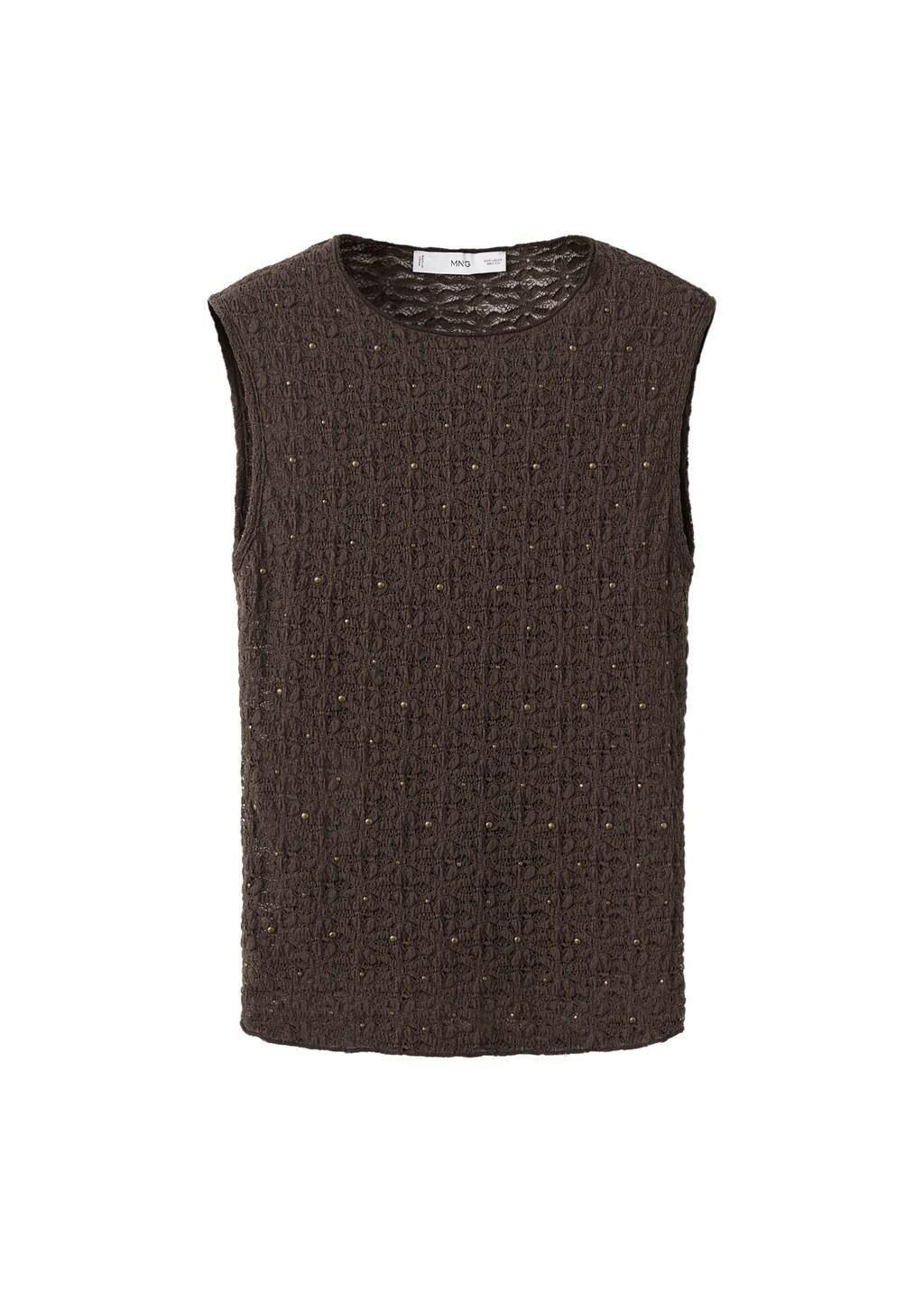 Brown Fitted Studded Top, Dark Brown, large image number 6