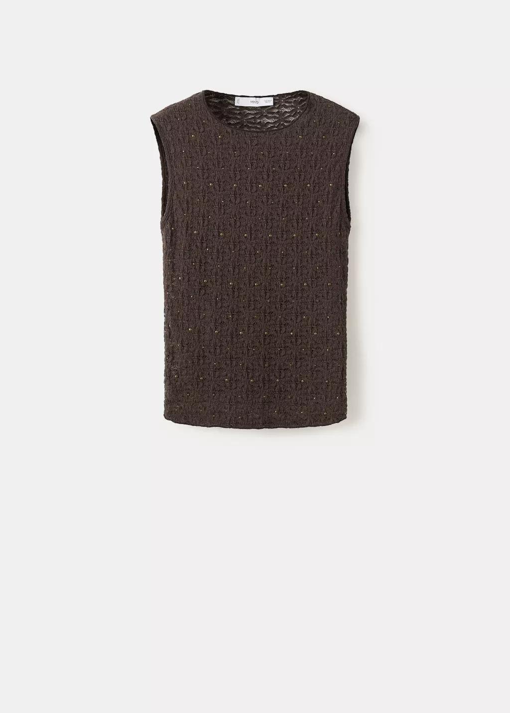Brown Fitted Studded Top, Dark Brown, large image number 7