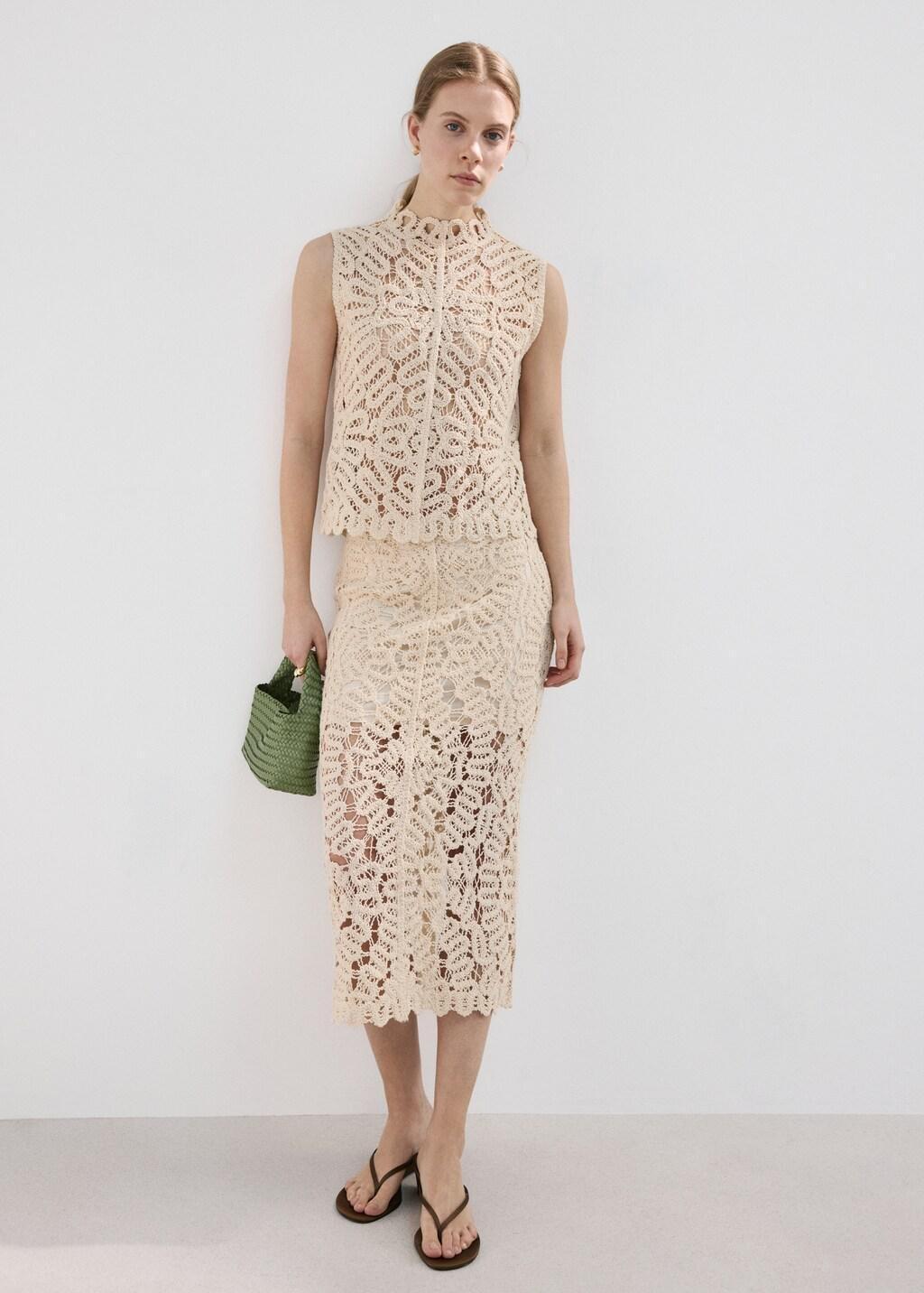 LT PASTEL BROWN Openwork knit top, Light Pastel Brown, medium