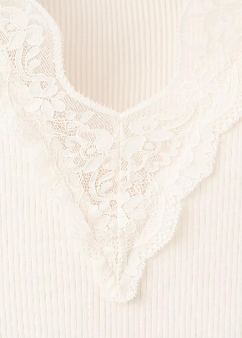 Beige Lace Trim Top, Light Beige, large image number 1