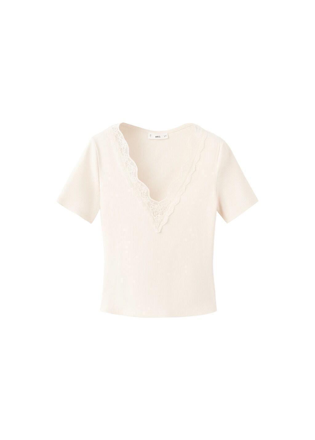 Beige Lace Trim Top, Light Beige, large image number 5