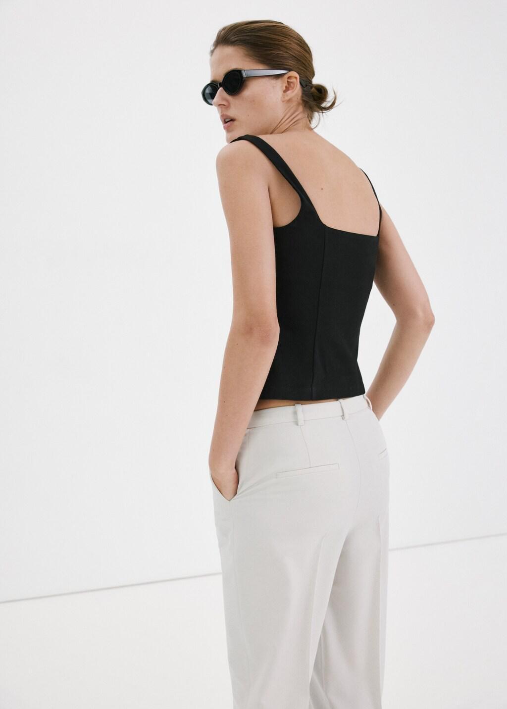 Black Fitted Neckline Top, Black, large image number 2