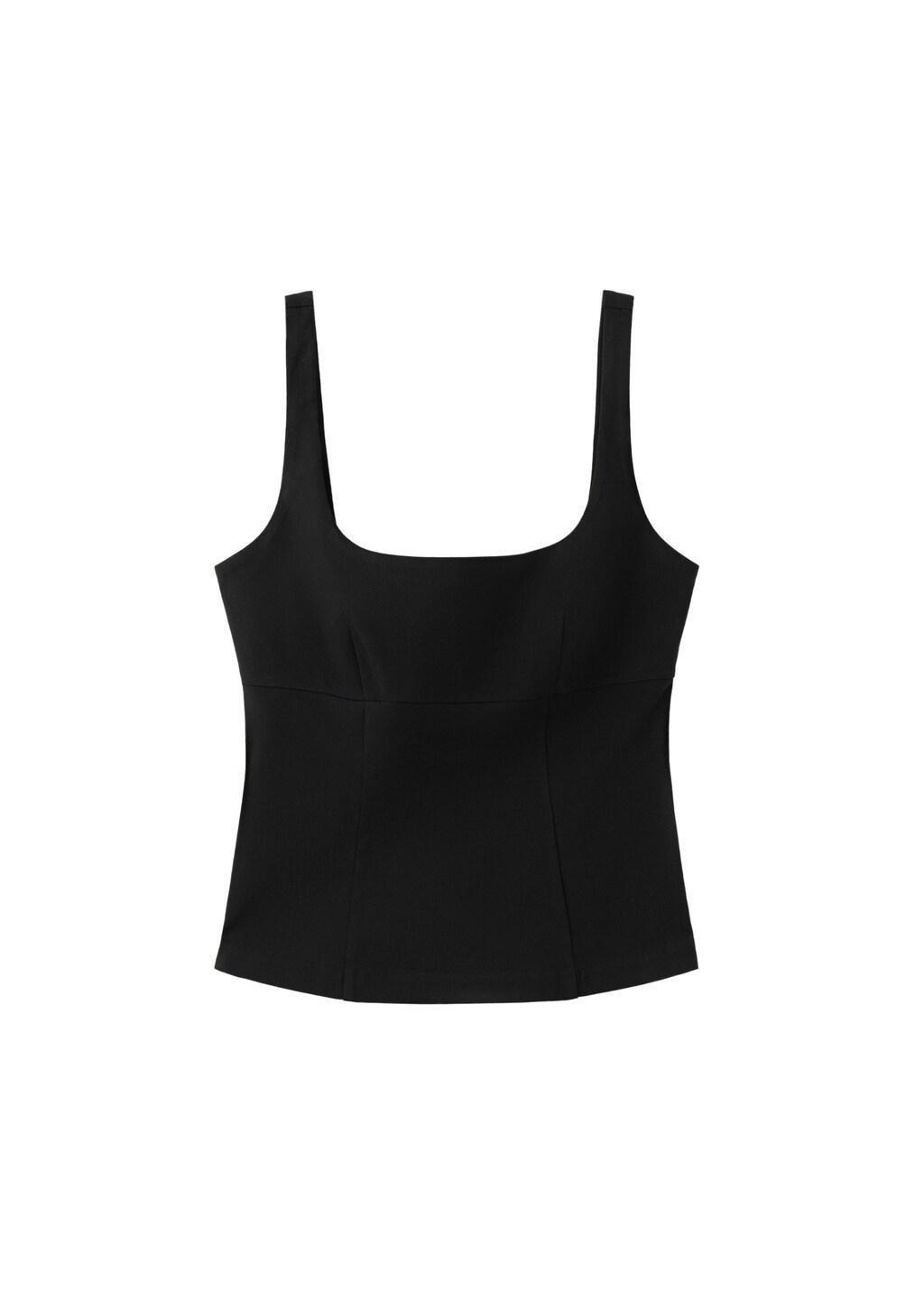 Black Fitted Neckline Top, Black, large image number 6