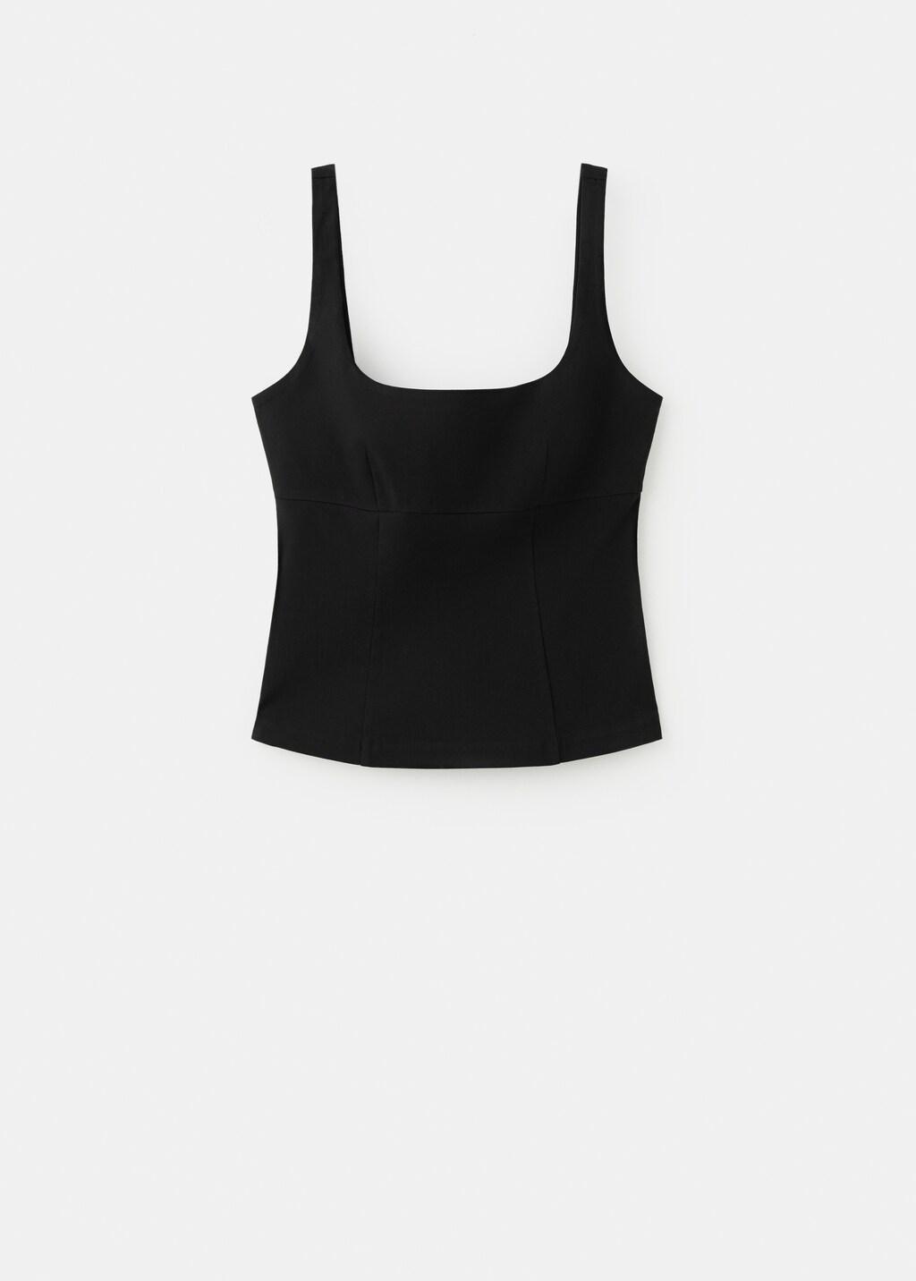 Black Fitted Neckline Top, Black, large image number 7