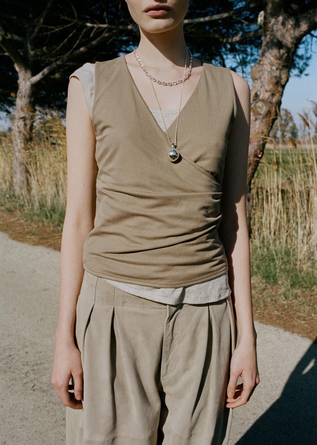 Brown Ruched Wrap Top, Medium Brown, large image number 3