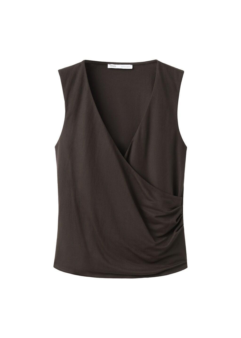 Brown Ruched Wrap Top, Brown, large image number 6