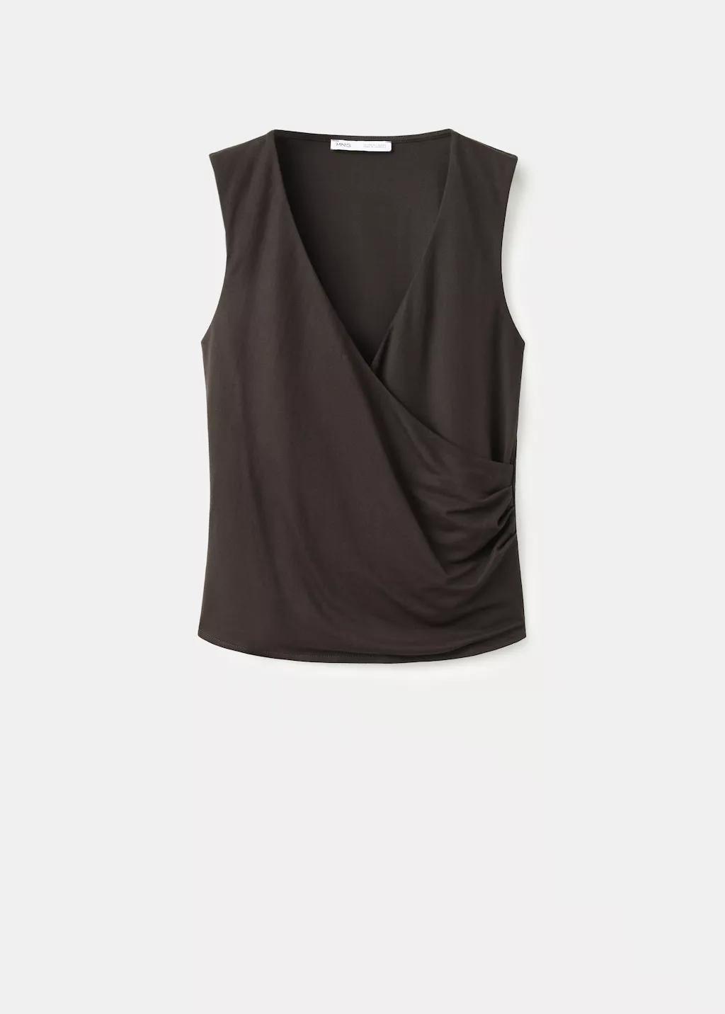 Brown Ruched Wrap Top, Brown, large image number 7
