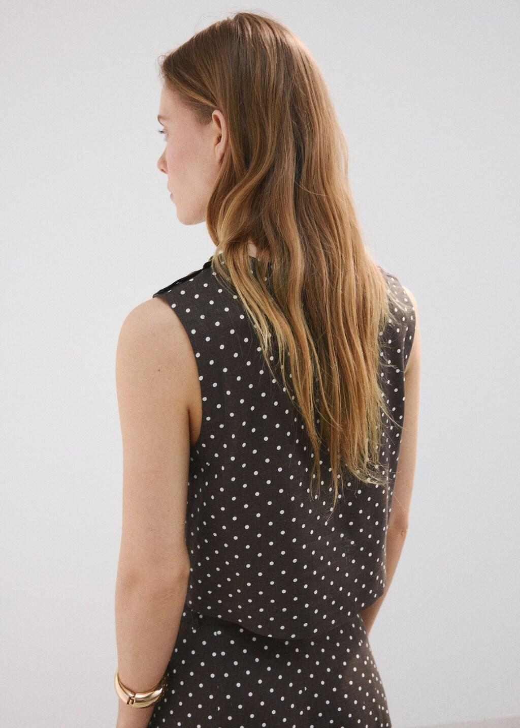 Black Linen Polka Dot Top, 0201_99, large image number 2