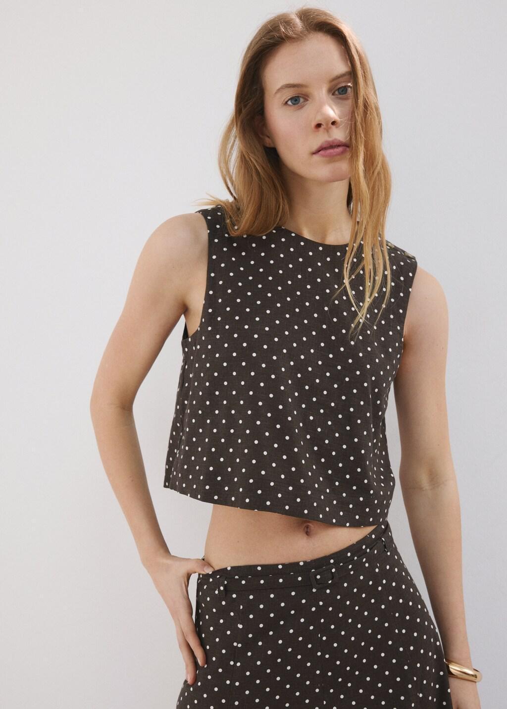 Black Linen Polka Dot Top, 0201_99, large image number 3