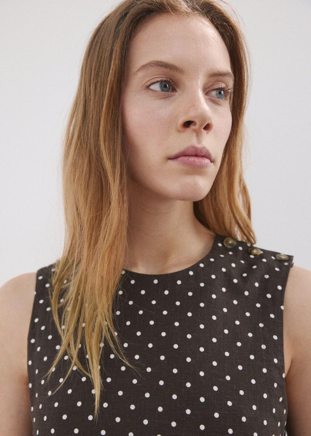 Black Linen Polka Dot Top, 0201_99, large image number 4