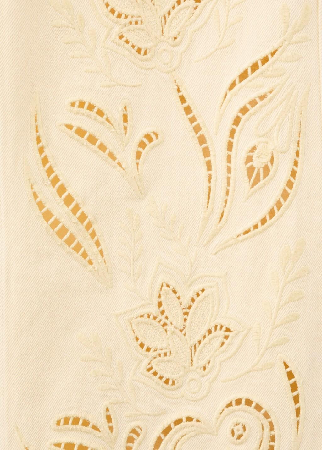Yellow Embroidered Cut-Out Straight Jeans, 0201_10, large image number 1