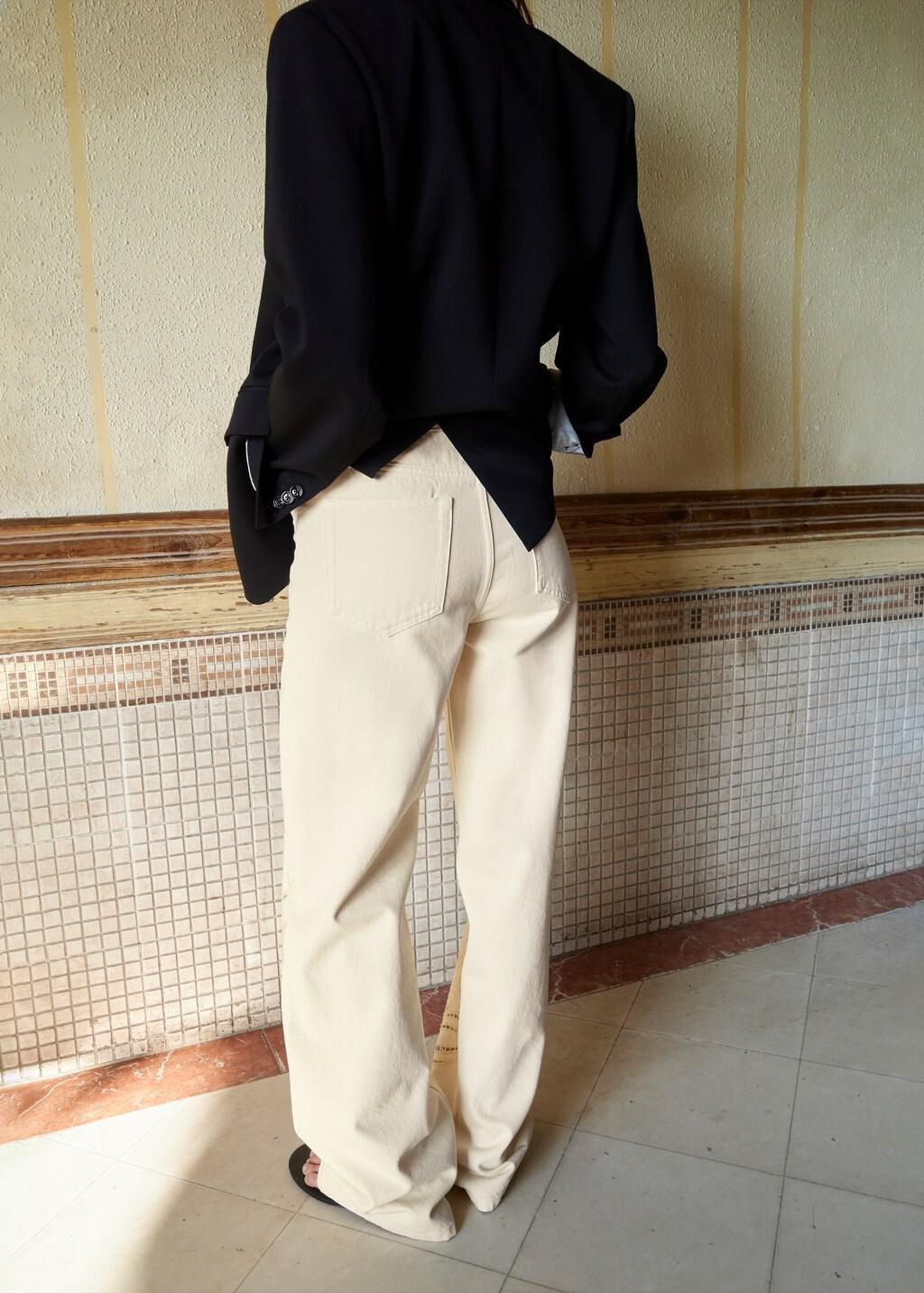 Yellow Embroidered Cut-Out Straight Jeans, 0201_10, large image number 2
