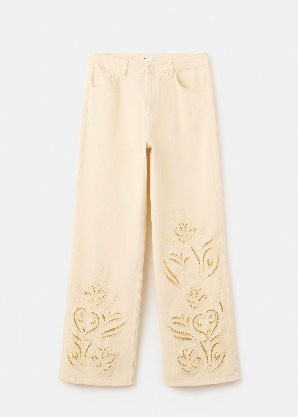 Yellow Embroidered Cut-Out Straight Jeans, 0201_10, large image number 6