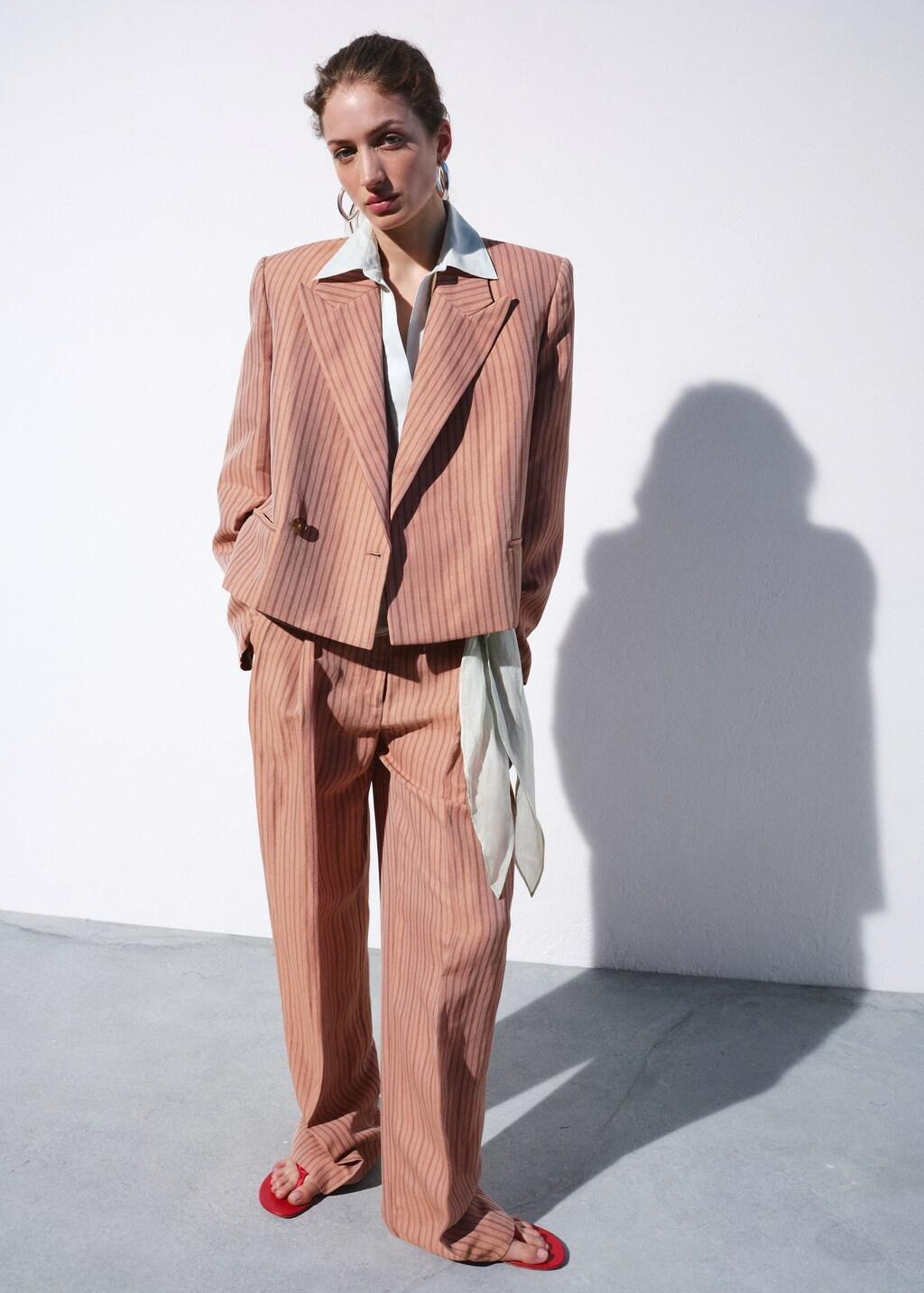 Pink Striped Linen Suit Trousers, 0201_85, large image number 0