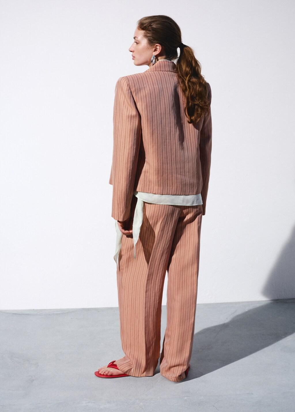 Pink Striped Linen Suit Trousers, 0201_85, large image number 2