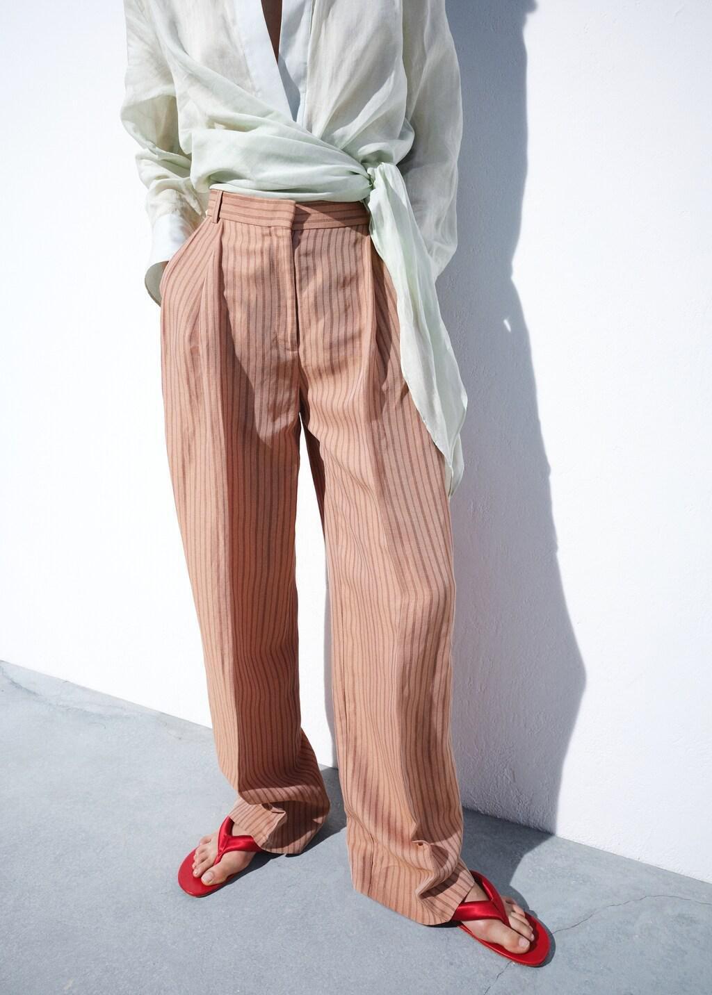 Pink Striped Linen Suit Trousers, 0201_85, large image number 3