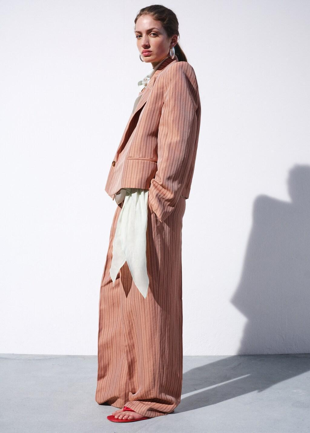 Pink Striped Linen Suit Trousers, 0201_85, large image number 4