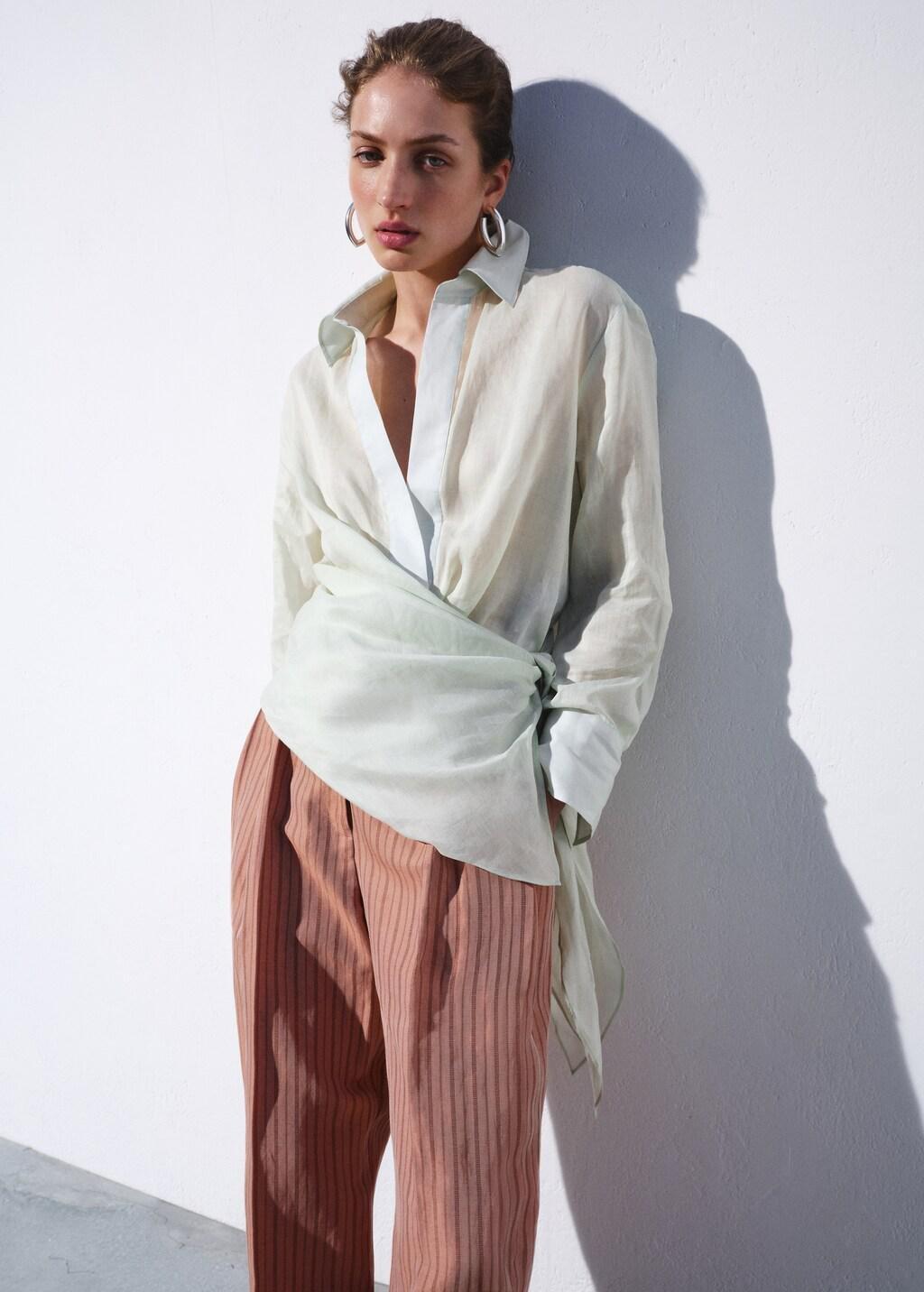 Pink Striped Linen Suit Trousers, 0201_85, large image number 6