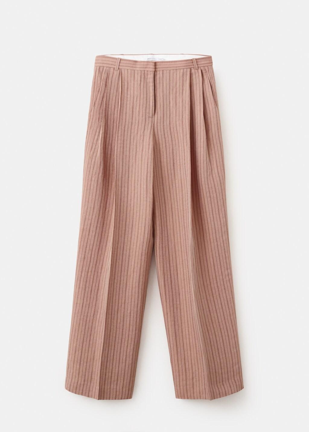Pink Striped Linen Suit Trousers, 0201_85, large image number 8