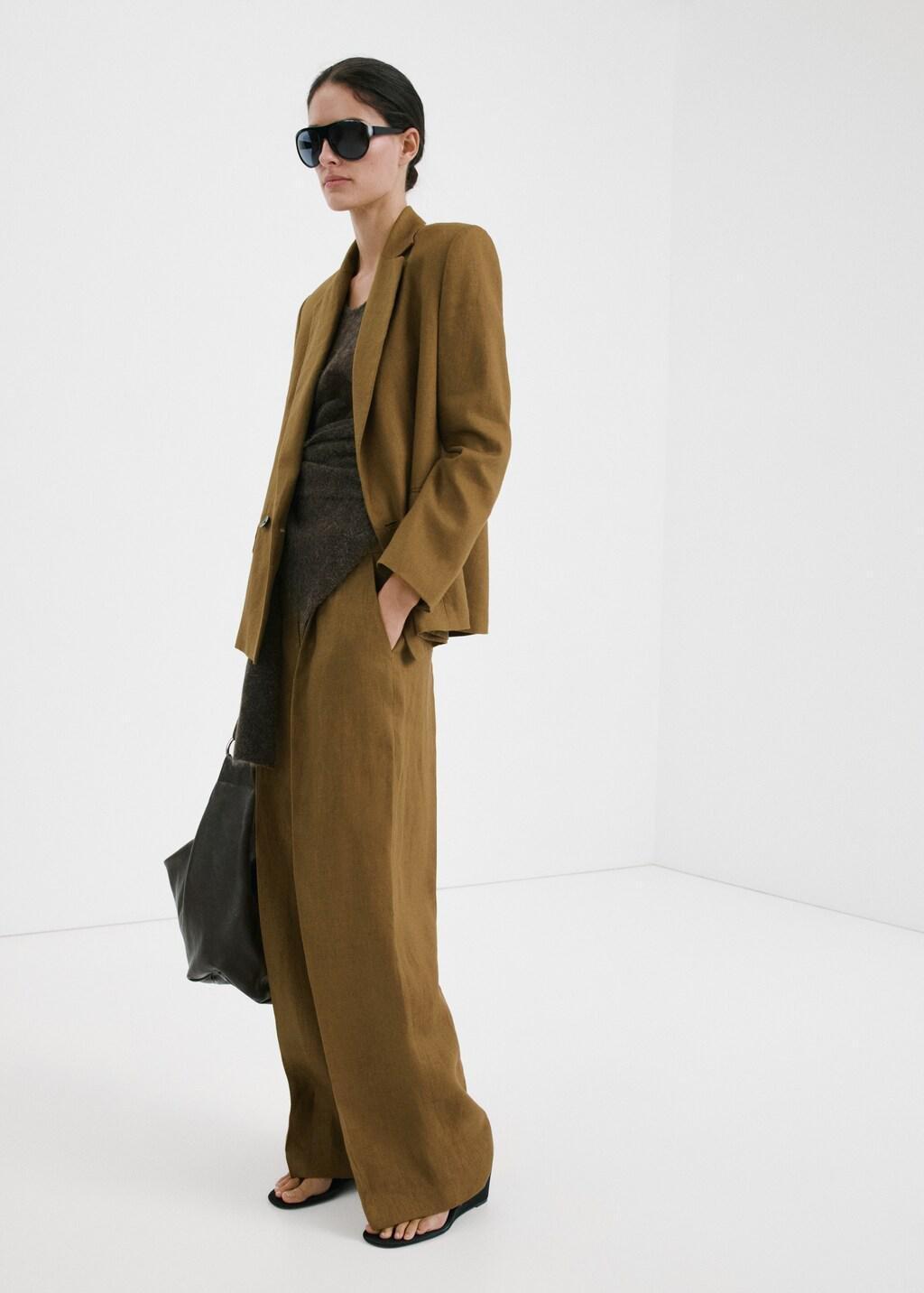 Green Straight-Fit Linen Suit Trousers, 0201_36, large image number 0