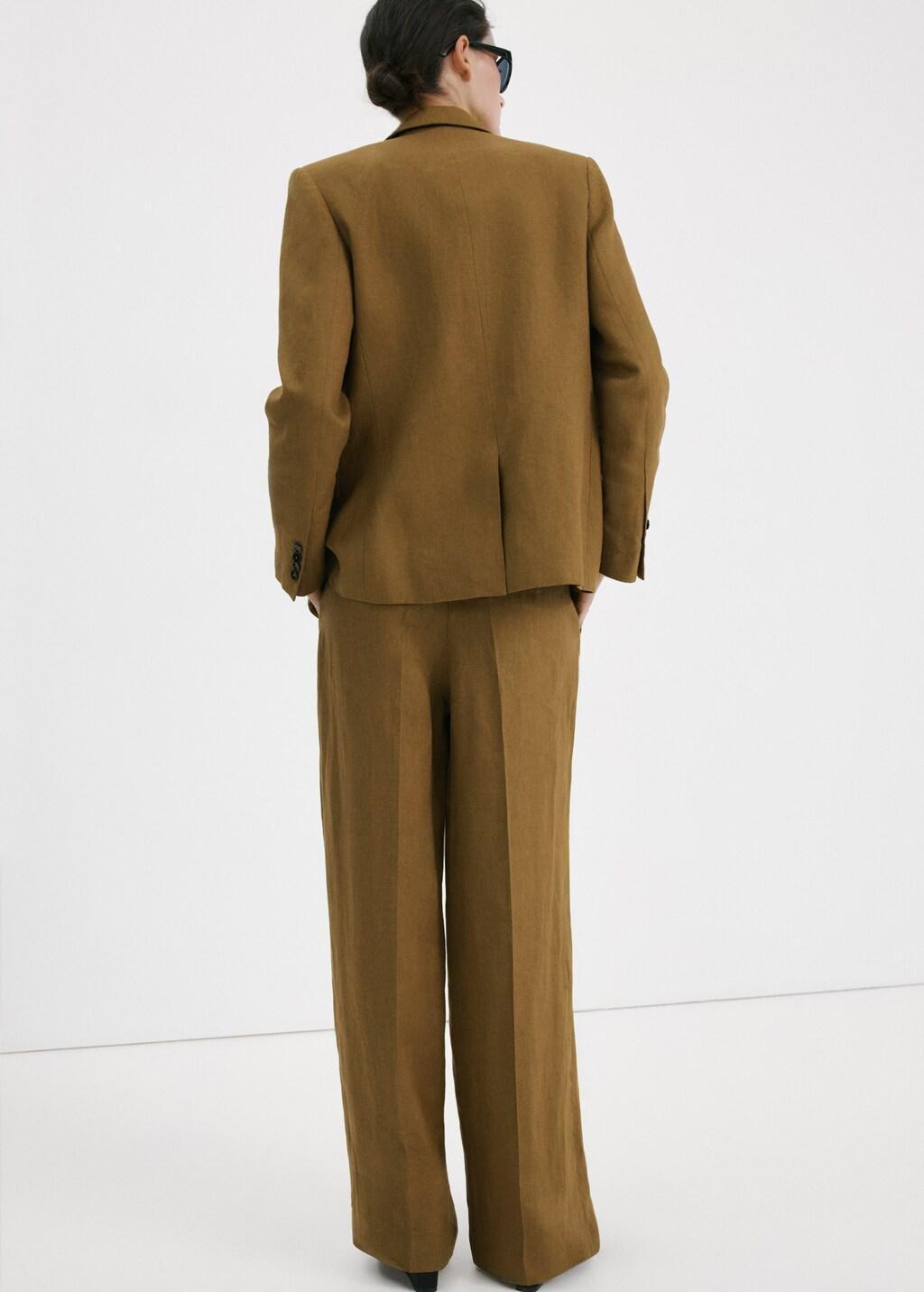 Green Straight-Fit Linen Suit Trousers, 0201_36, medium