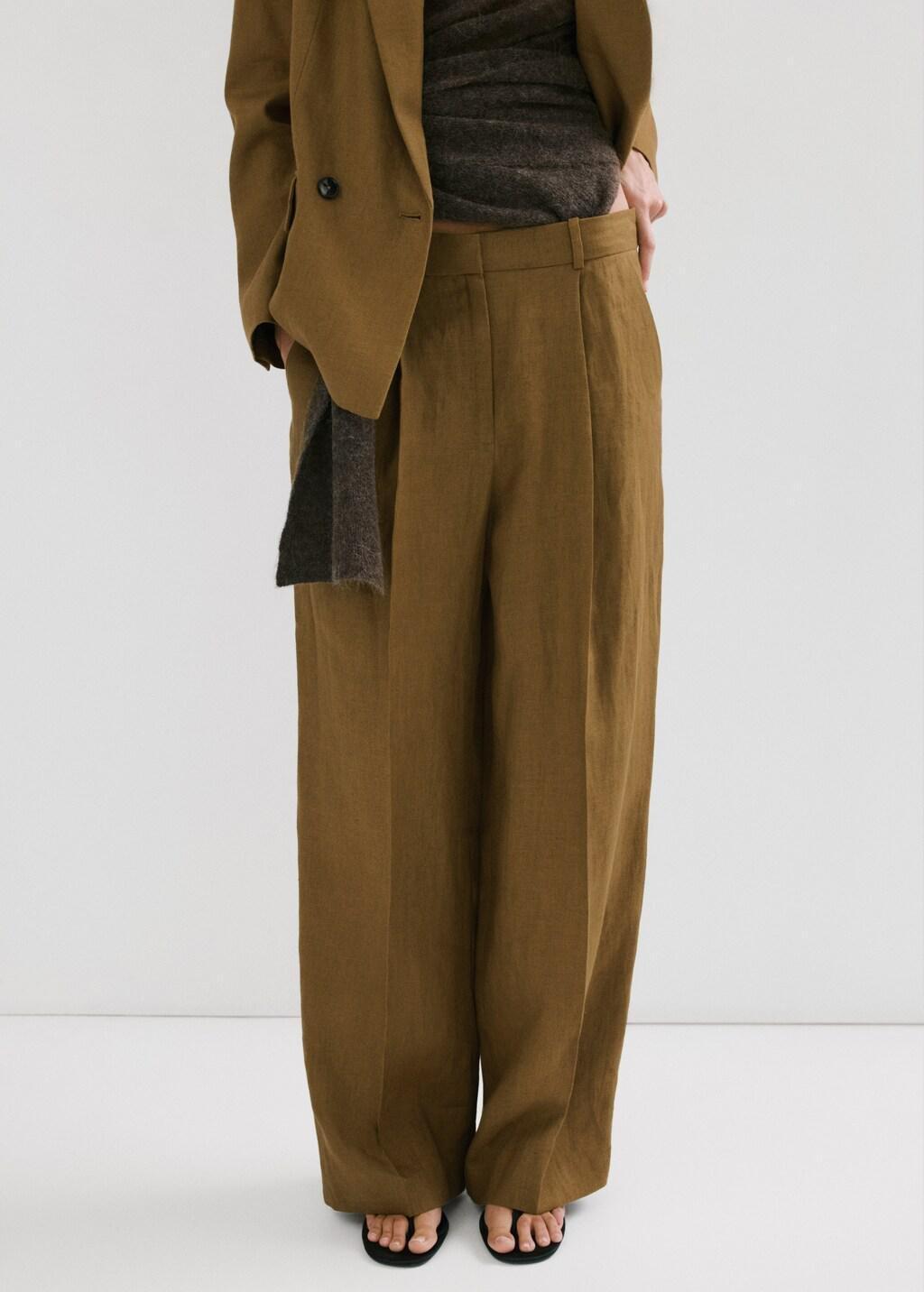 Green Straight-Fit Linen Suit Trousers, 0201_36, large image number 3