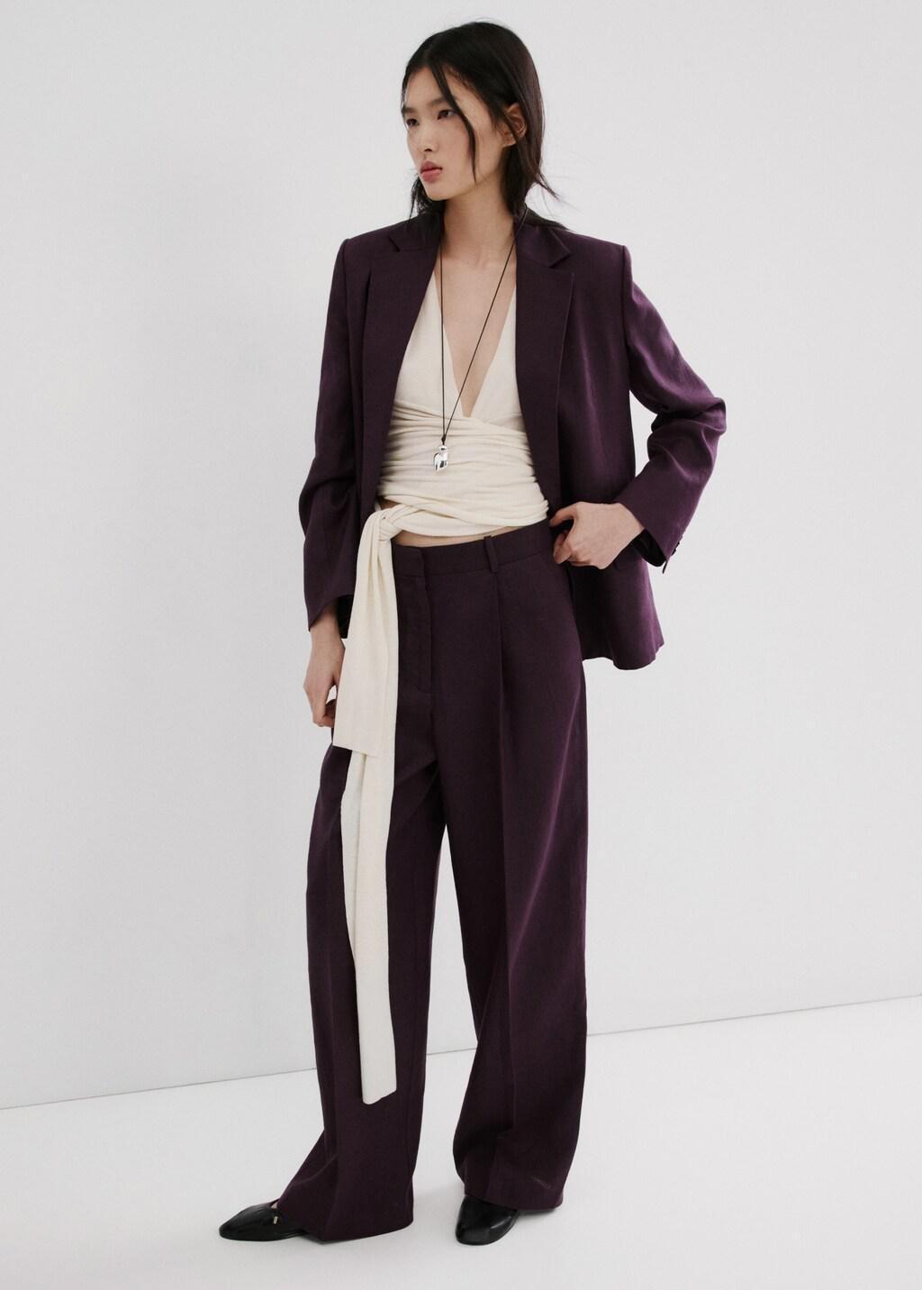 Purple Straight-Fit Linen Suit Trousers, Medium Purple, large image number 0