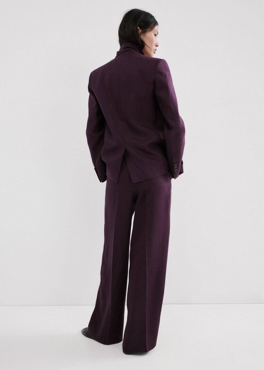 Purple Straight-Fit Linen Suit Trousers, Medium Purple, large image number 2