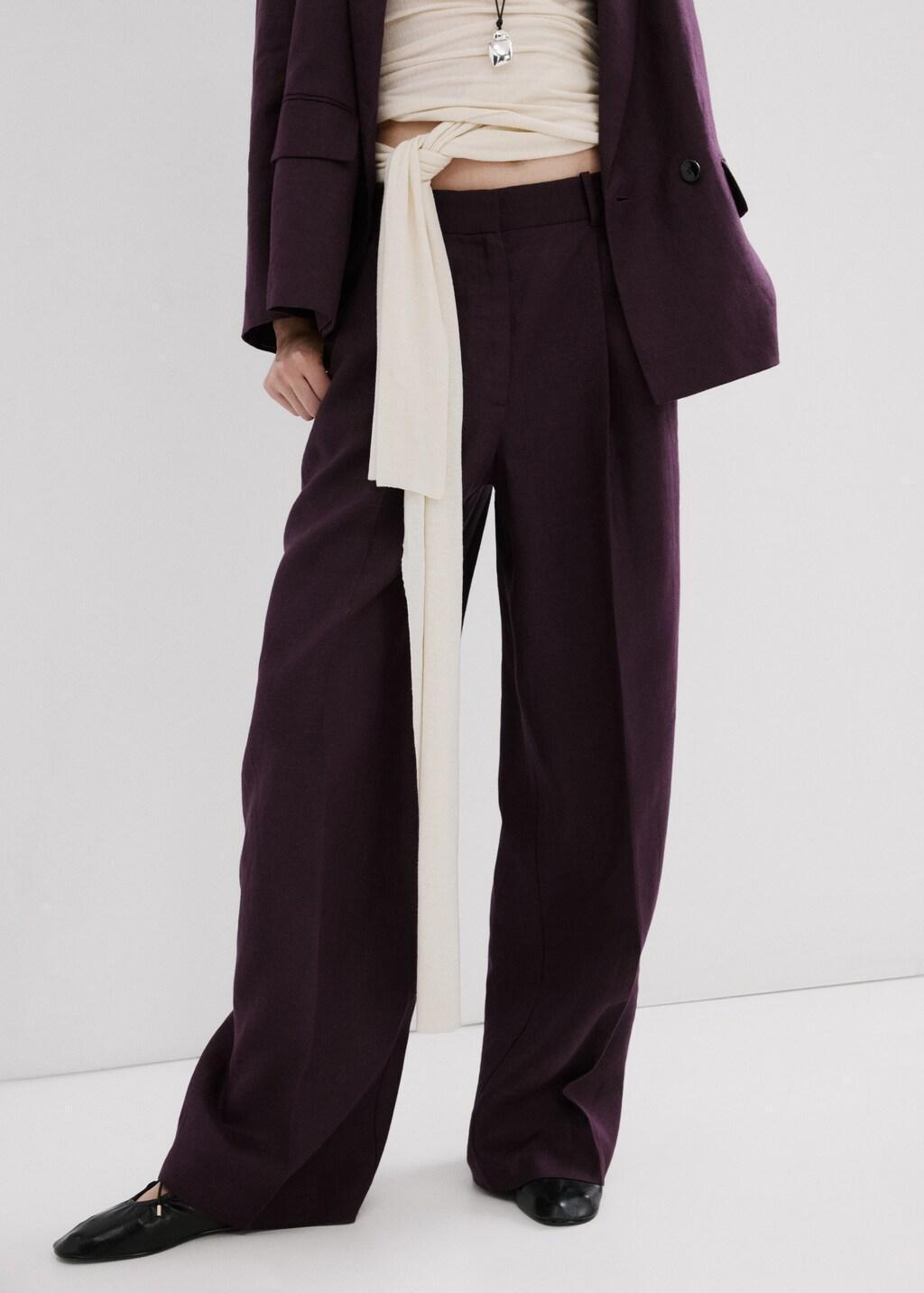 Purple Straight-Fit Linen Suit Trousers, Medium Purple, large image number 3