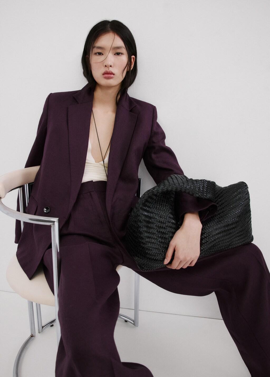 Purple Straight-Fit Linen Suit Trousers, Medium Purple, large image number 4