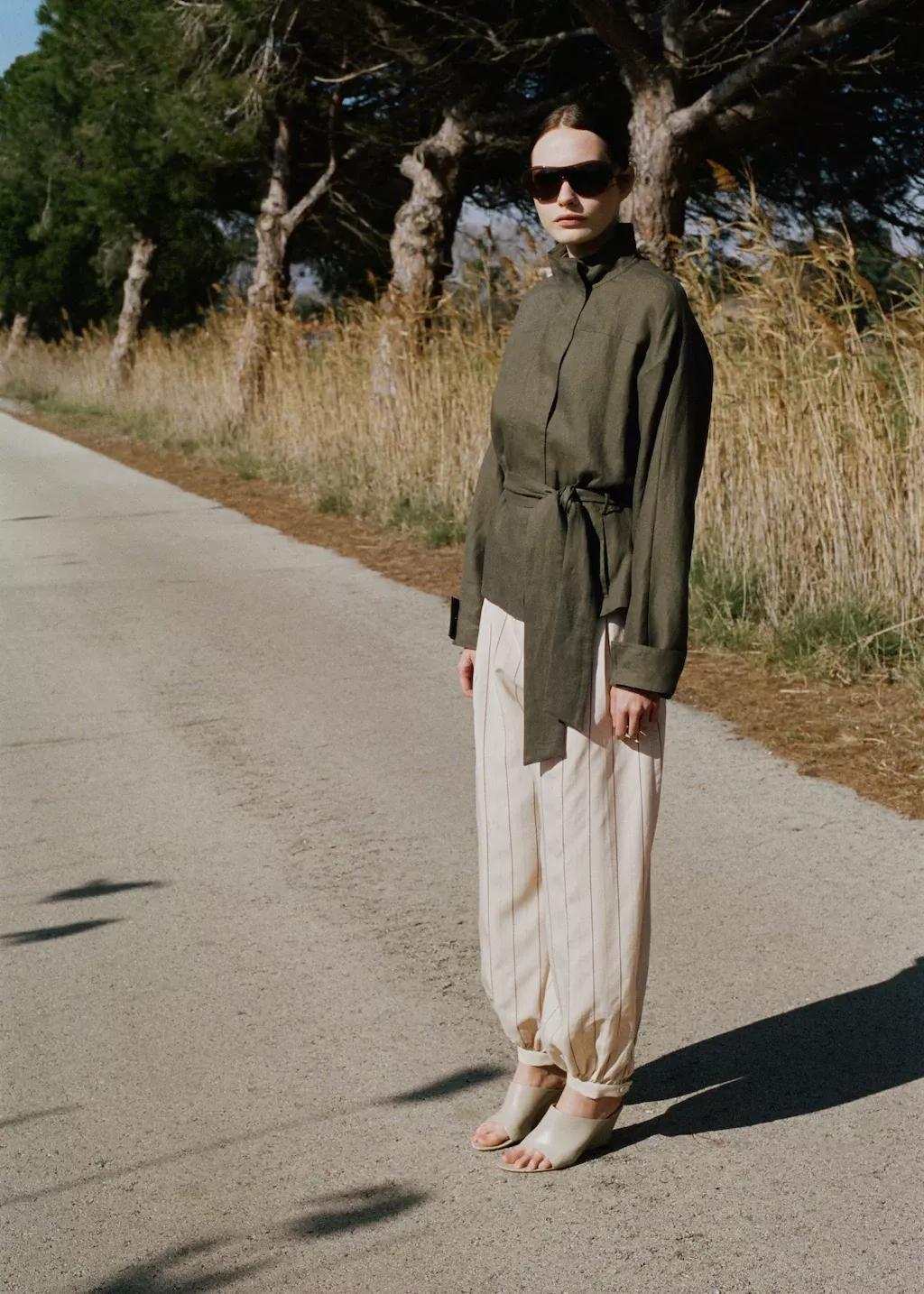 Cream Striped Lyocell Balloon Pants, 0201_05, large image number 0