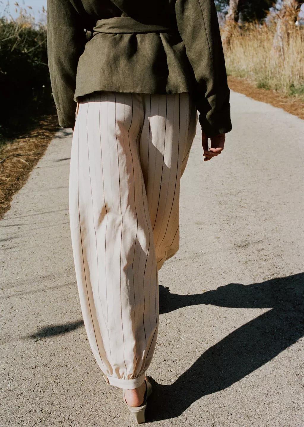 Cream Striped Lyocell Balloon Pants, 0201_05, medium