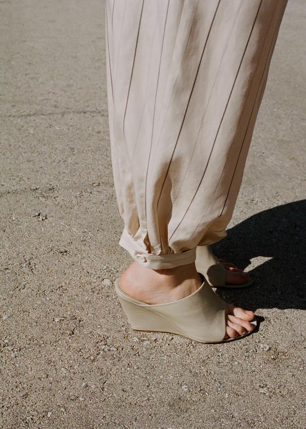 Cream Striped Lyocell Balloon Pants, 0201_05, large image number 4