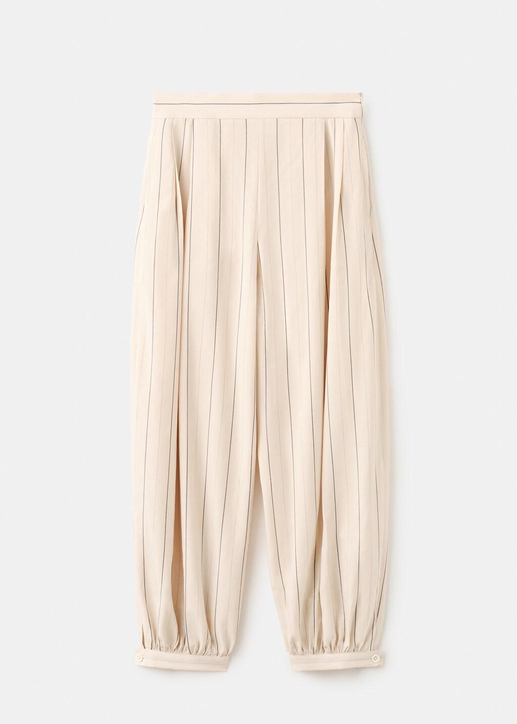 Cream Striped Lyocell Balloon Pants, 0201_05, large image number 7