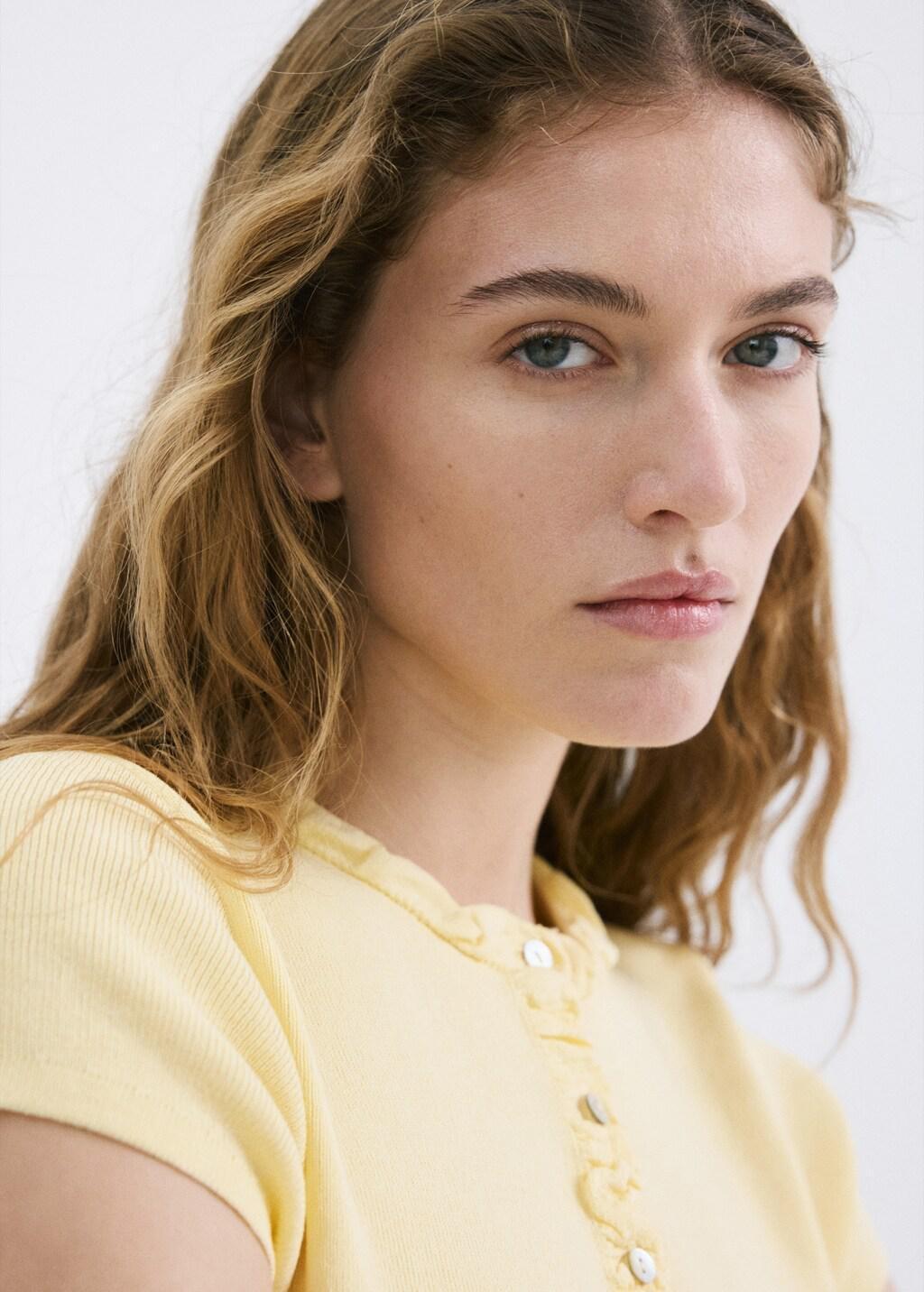 Yellow Fine Knit Sweater With Buttons, Yellow, large image number 4