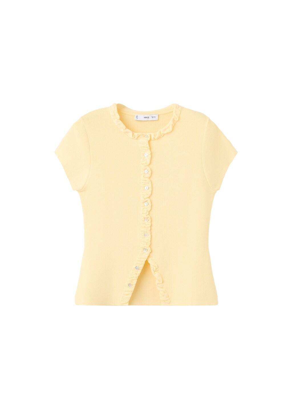Yellow Fine Knit Sweater With Buttons, Yellow, large image number 6