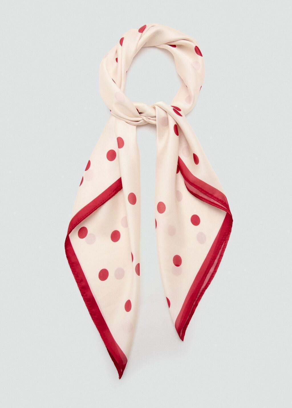 Red Satin Check-Print Scarf, Red, medium