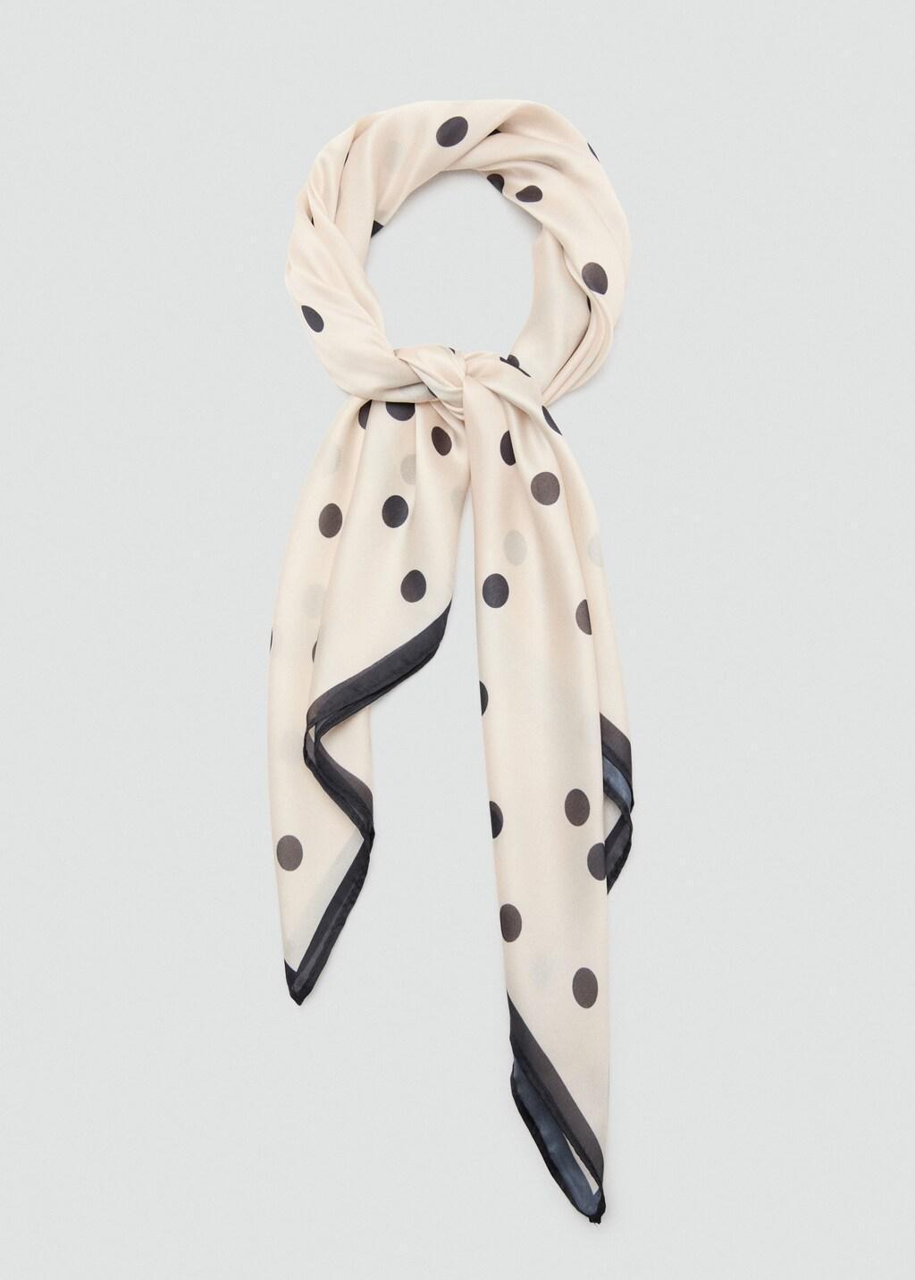 Black Satin Check-Print Scarf, Black, large image number 1