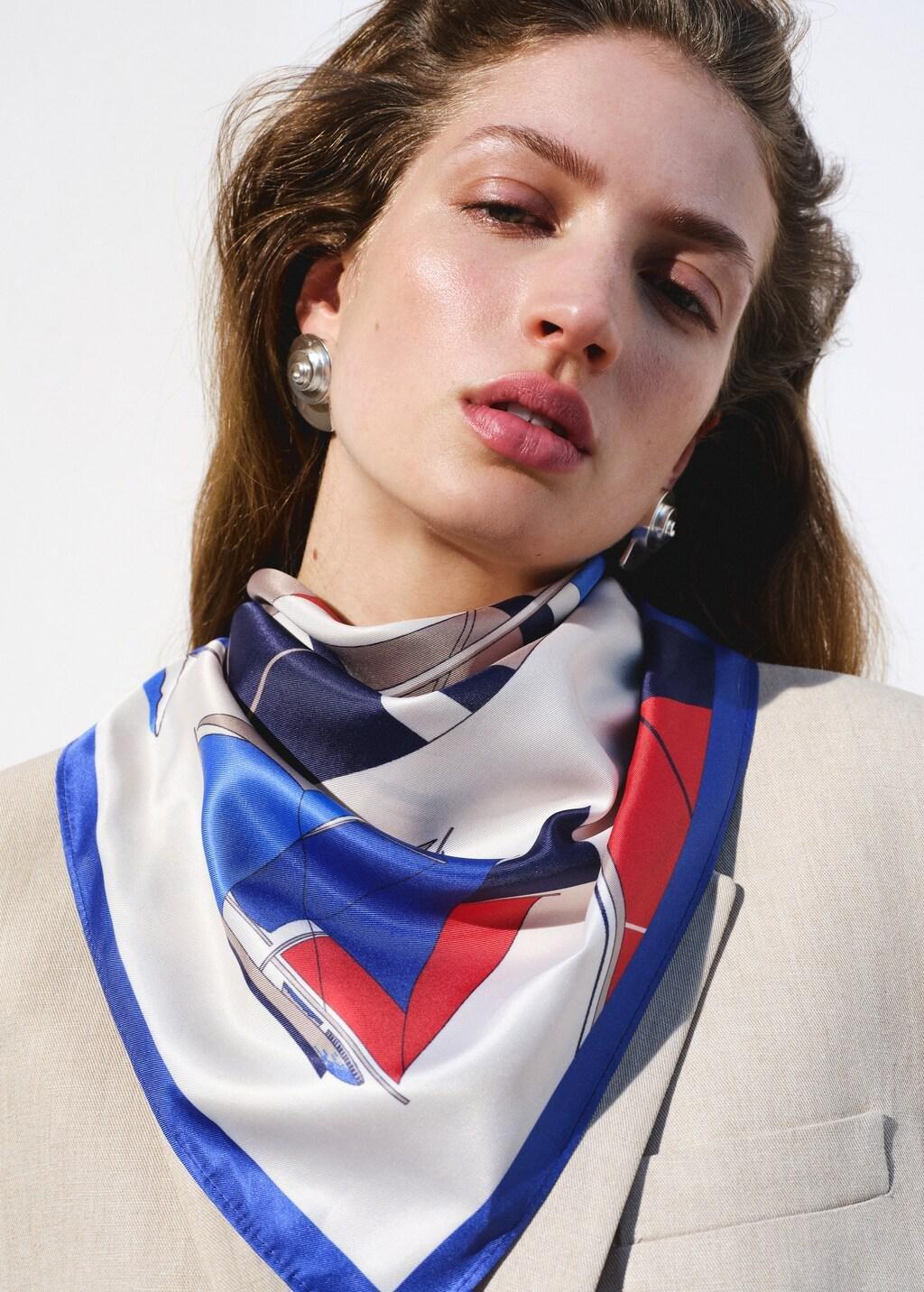 NAVY Boat print scarf, Navy, medium