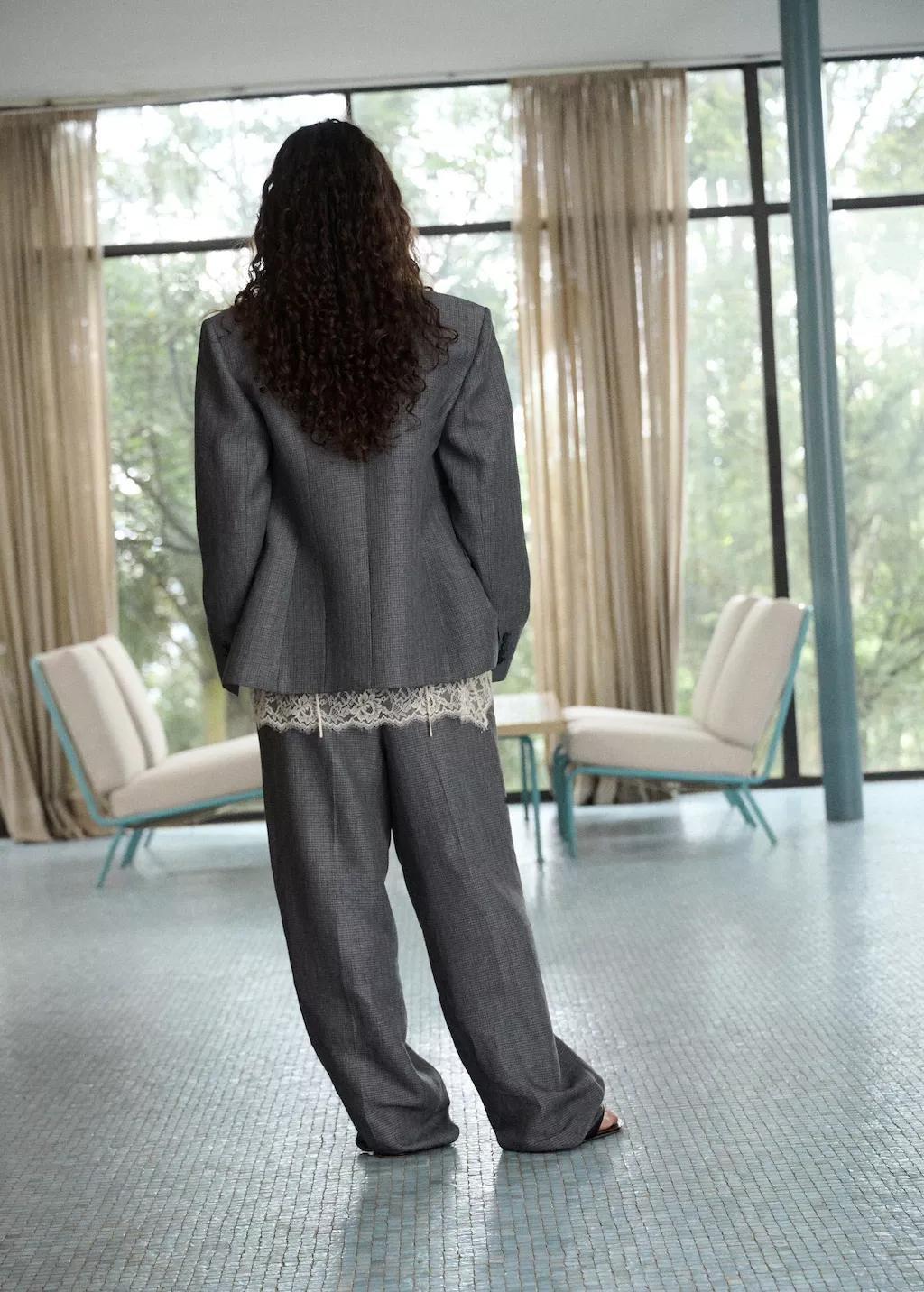 Black Straight-Fit Linen-Blend Suit Trousers, Black, large image number 2