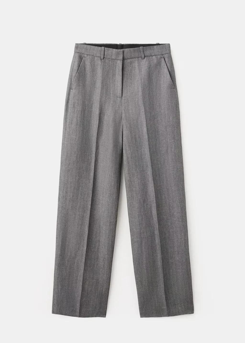 Black Straight-Fit Linen-Blend Suit Trousers, Black, large image number 6