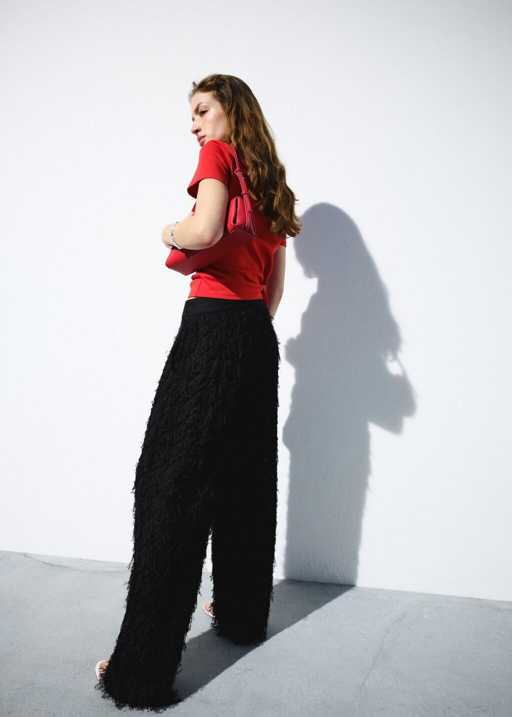 Black Straight-Leg Textured Yarn Trousers, 0201_99, large image number 2