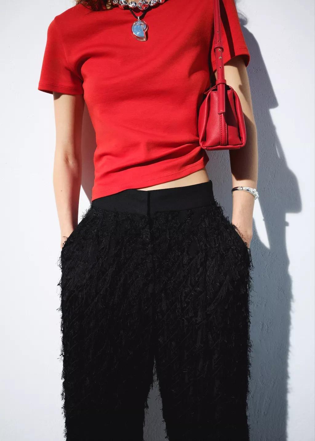 Black Straight-Leg Textured Yarn Trousers, 0201_99, large image number 3