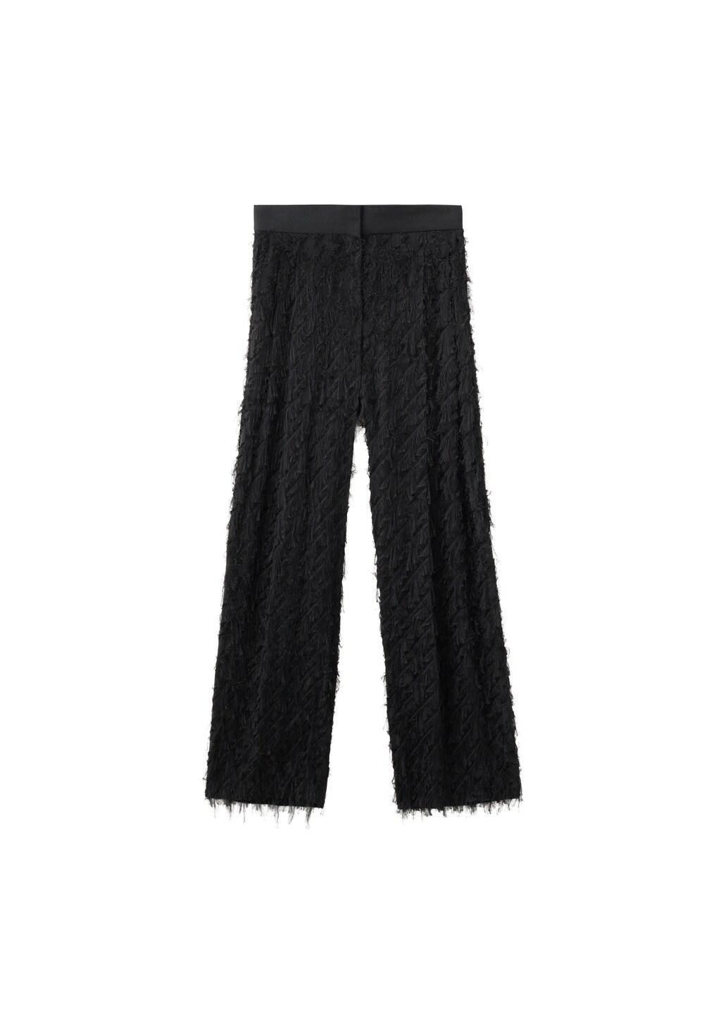 Black Straight-Leg Textured Yarn Trousers, 0201_99, large image number 7