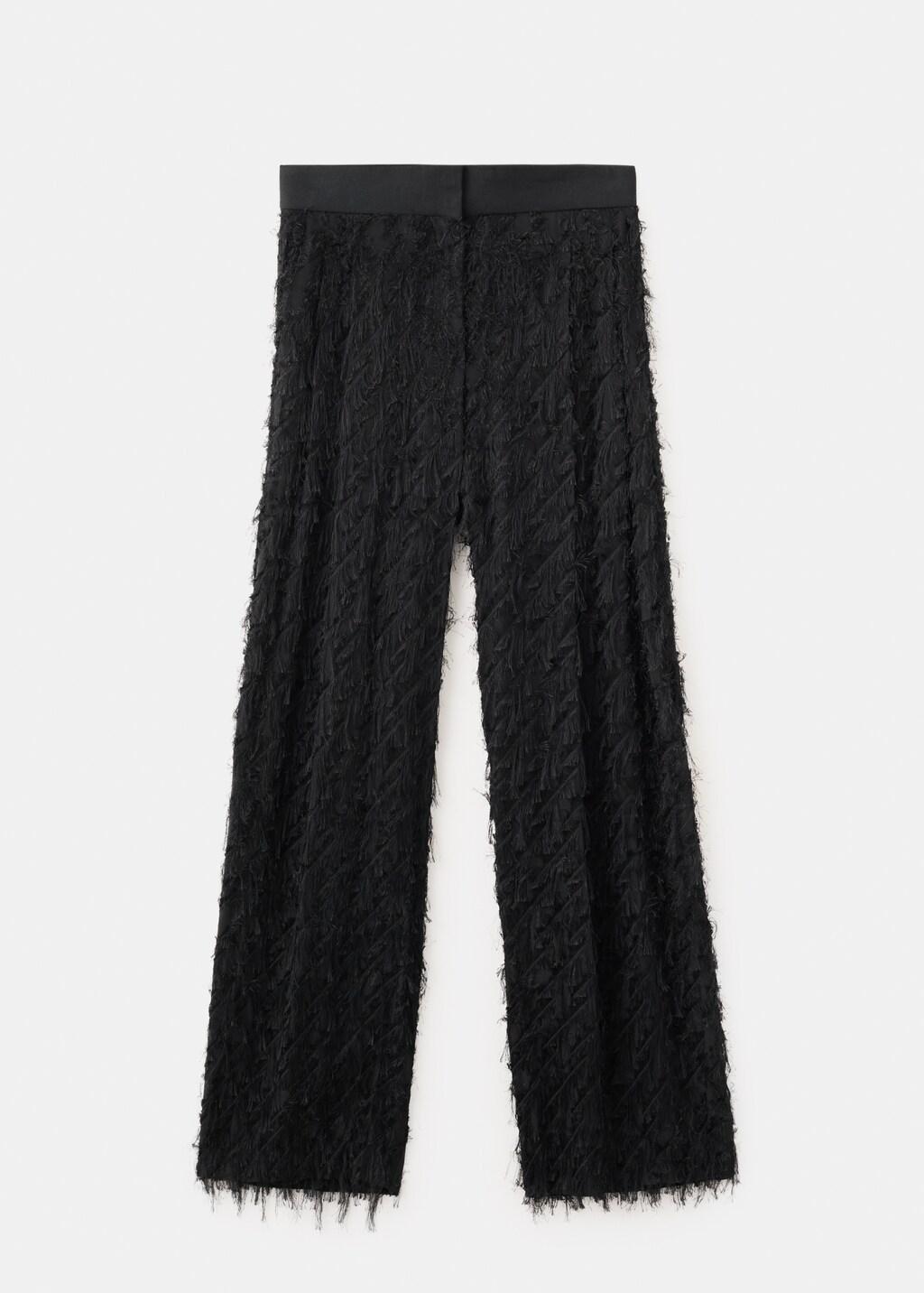 Black Straight-Leg Textured Yarn Trousers, 0201_99, large image number 8